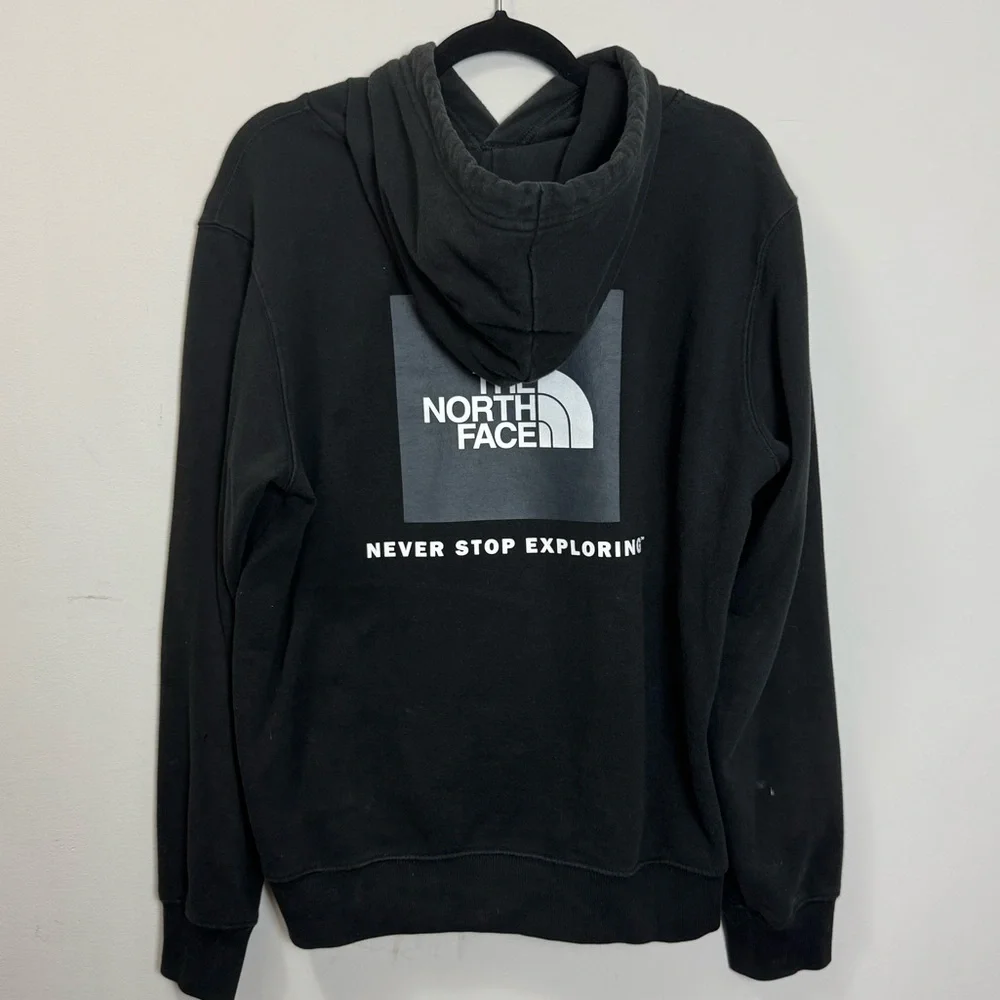 The North Face Black Hoodie | “Never Stop Exploring” Graphic | M/L